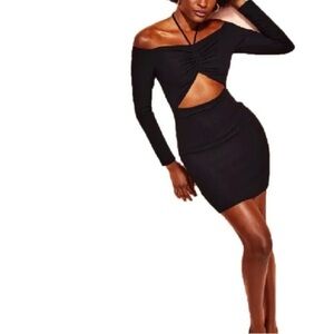 Royalty By Maluma Cutout Halter Knit Black Dress Sz Large
